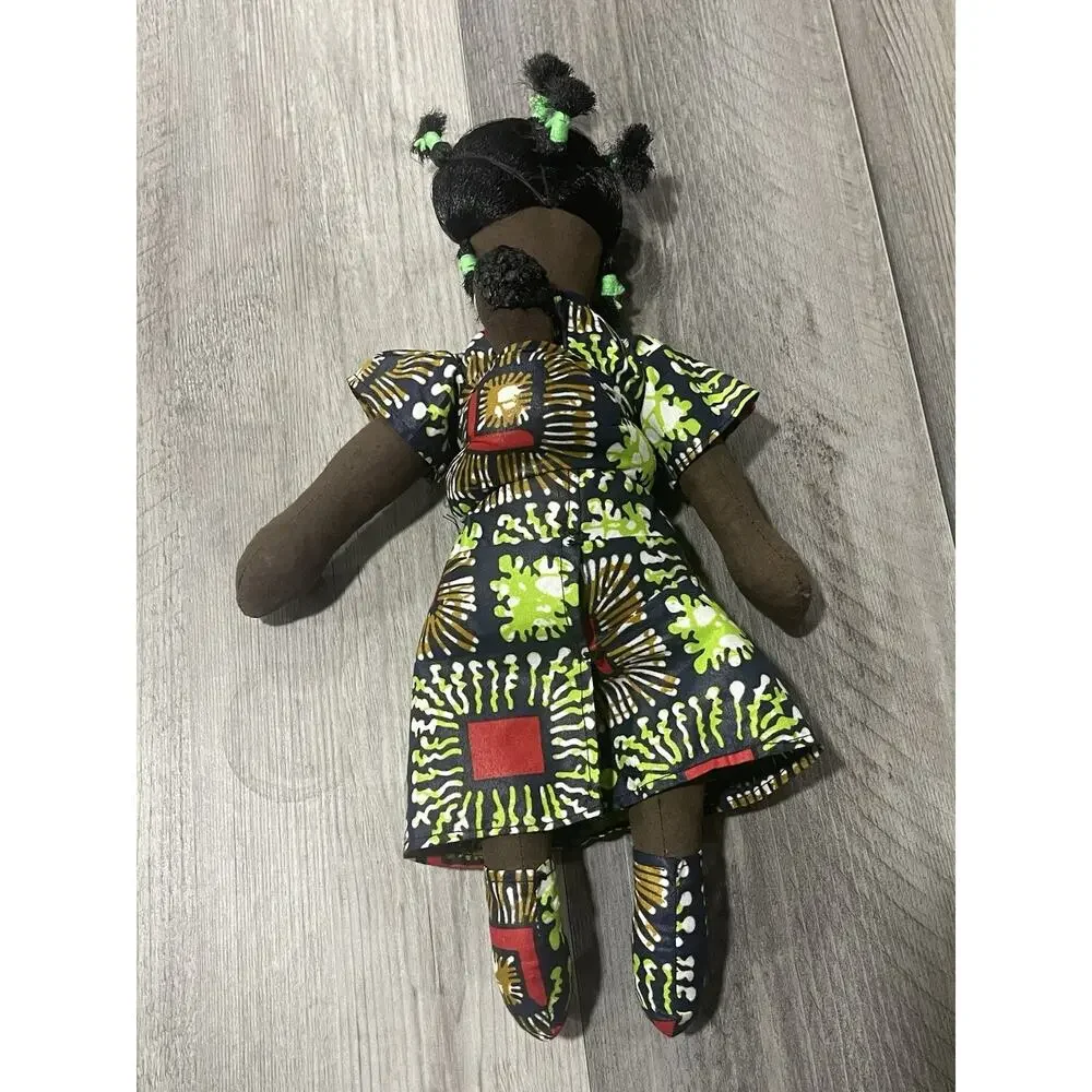 African Doll With Baby From Rwanda Cloth Rag Folk Art 13”